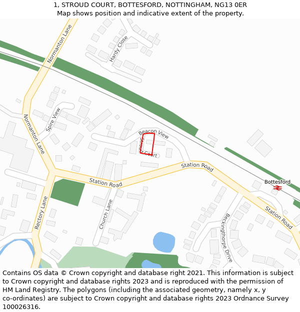 1, STROUD COURT, BOTTESFORD, NOTTINGHAM, NG13 0ER: Location map and indicative extent of plot