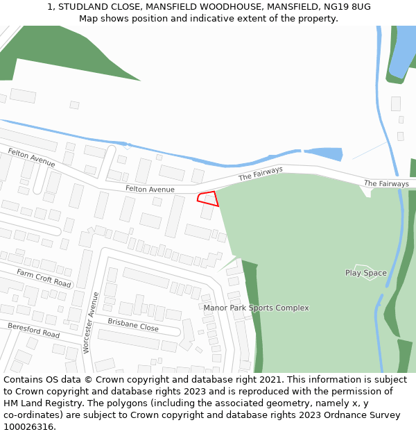 1, STUDLAND CLOSE, MANSFIELD WOODHOUSE, MANSFIELD, NG19 8UG: Location map and indicative extent of plot