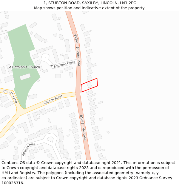 1, STURTON ROAD, SAXILBY, LINCOLN, LN1 2PG: Location map and indicative extent of plot