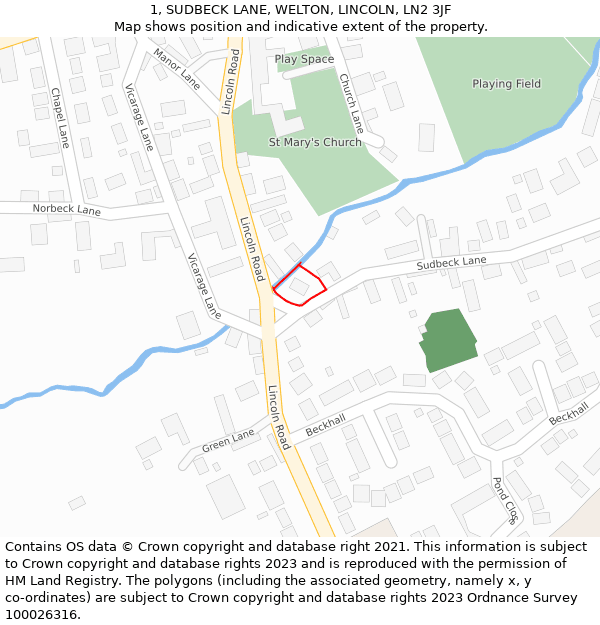 1, SUDBECK LANE, WELTON, LINCOLN, LN2 3JF: Location map and indicative extent of plot