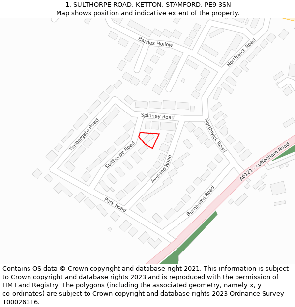 1, SULTHORPE ROAD, KETTON, STAMFORD, PE9 3SN: Location map and indicative extent of plot