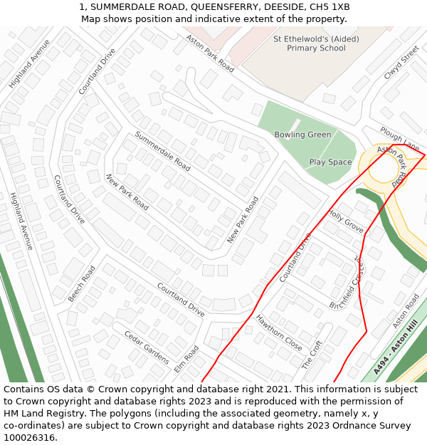 1, SUMMERDALE ROAD, QUEENSFERRY, DEESIDE, CH5 1XB: Location map and indicative extent of plot