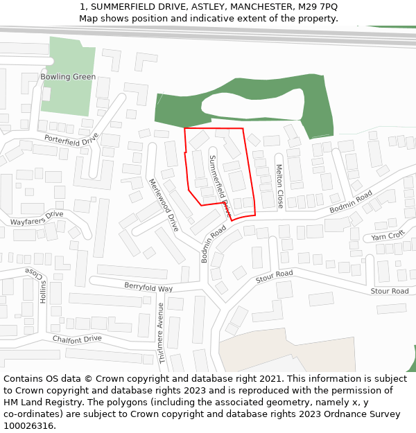 1, SUMMERFIELD DRIVE, ASTLEY, MANCHESTER, M29 7PQ: Location map and indicative extent of plot