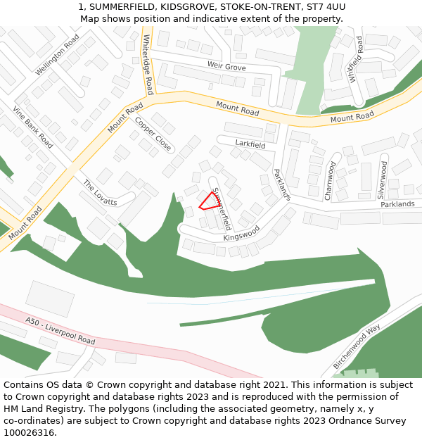 1, SUMMERFIELD, KIDSGROVE, STOKE-ON-TRENT, ST7 4UU: Location map and indicative extent of plot