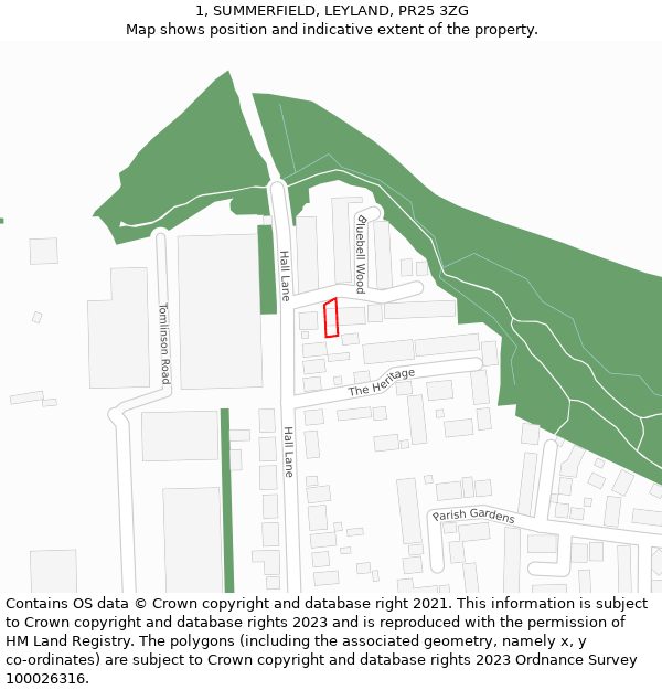 1, SUMMERFIELD, LEYLAND, PR25 3ZG: Location map and indicative extent of plot