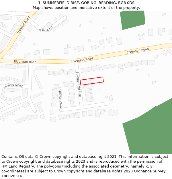 1, SUMMERFIELD RISE, GORING, READING, RG8 0DS: Location map and indicative extent of plot