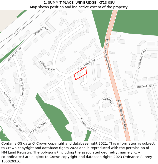 1, SUMMIT PLACE, WEYBRIDGE, KT13 0SU: Location map and indicative extent of plot