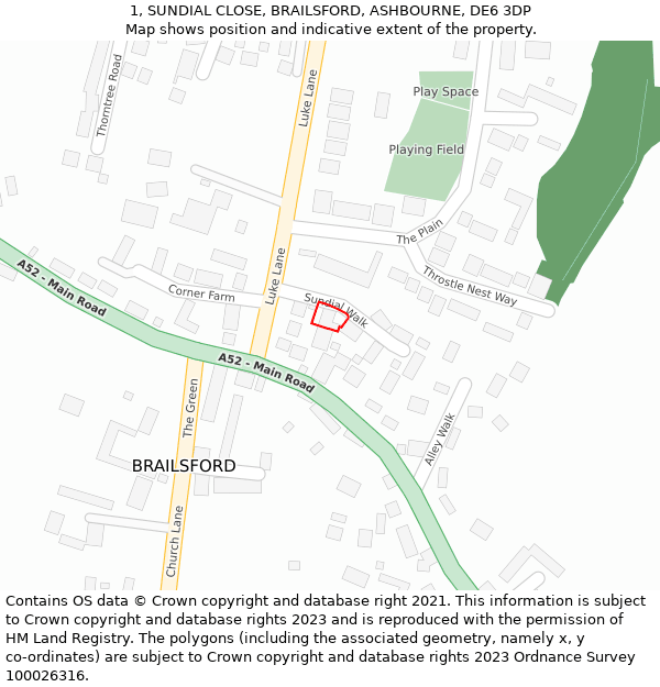 1, SUNDIAL CLOSE, BRAILSFORD, ASHBOURNE, DE6 3DP: Location map and indicative extent of plot