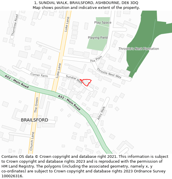 1, SUNDIAL WALK, BRAILSFORD, ASHBOURNE, DE6 3DQ: Location map and indicative extent of plot