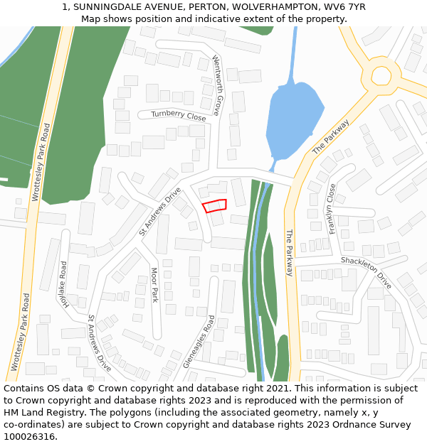 1, SUNNINGDALE AVENUE, PERTON, WOLVERHAMPTON, WV6 7YR: Location map and indicative extent of plot