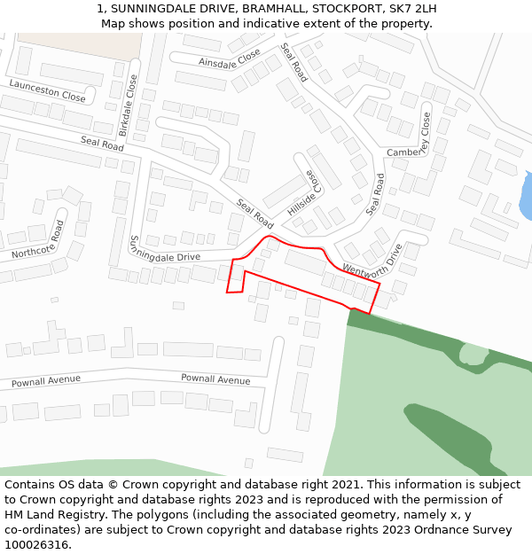 1, SUNNINGDALE DRIVE, BRAMHALL, STOCKPORT, SK7 2LH: Location map and indicative extent of plot