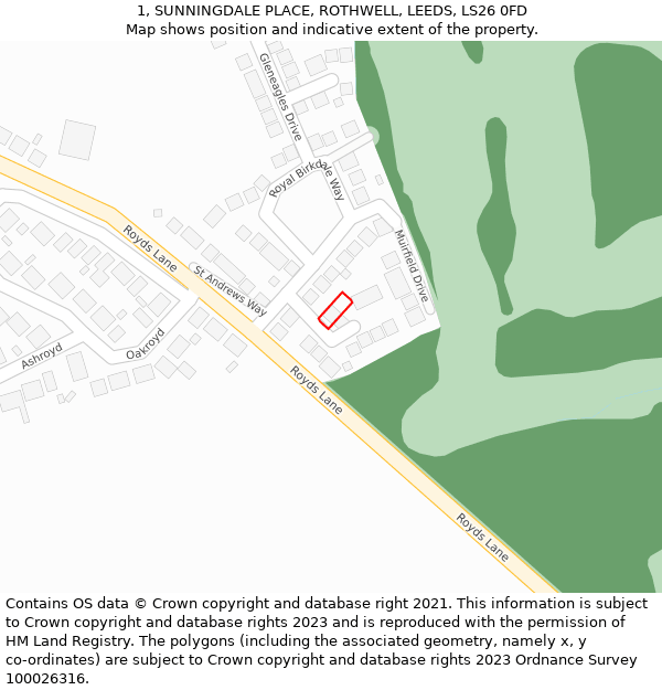 1, SUNNINGDALE PLACE, ROTHWELL, LEEDS, LS26 0FD: Location map and indicative extent of plot