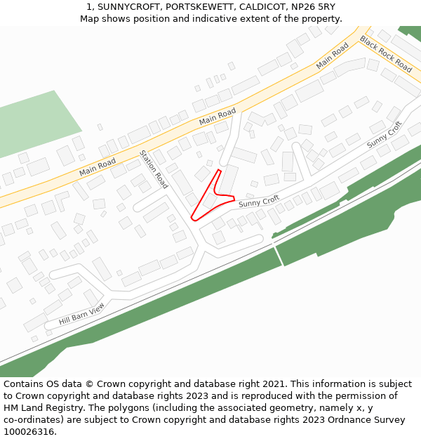 1, SUNNYCROFT, PORTSKEWETT, CALDICOT, NP26 5RY: Location map and indicative extent of plot