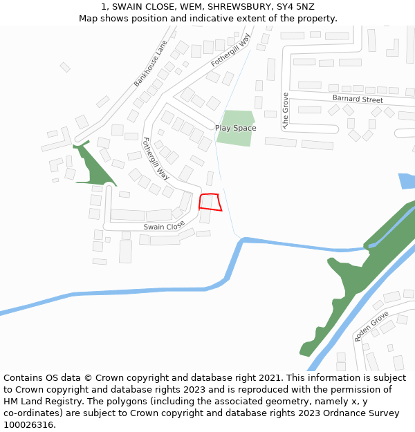 1, SWAIN CLOSE, WEM, SHREWSBURY, SY4 5NZ: Location map and indicative extent of plot