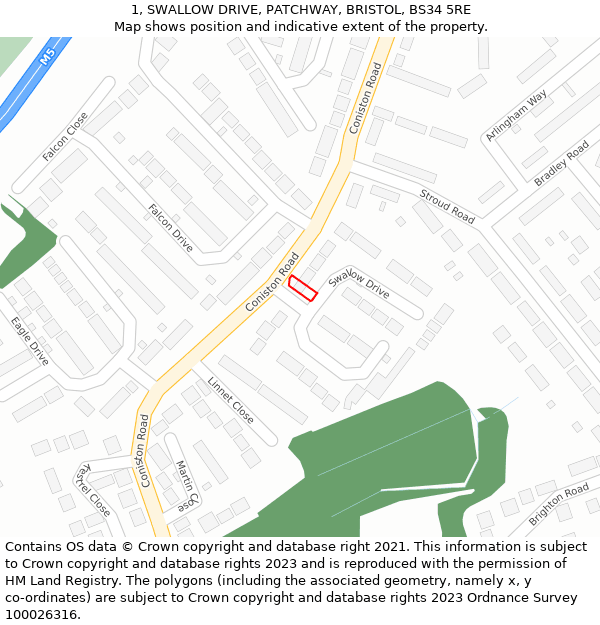 1, SWALLOW DRIVE, PATCHWAY, BRISTOL, BS34 5RE: Location map and indicative extent of plot