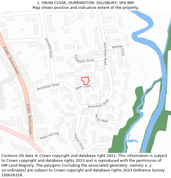 1, SWAN CLOSE, DURRINGTON, SALISBURY, SP4 8NF: Location map and indicative extent of plot