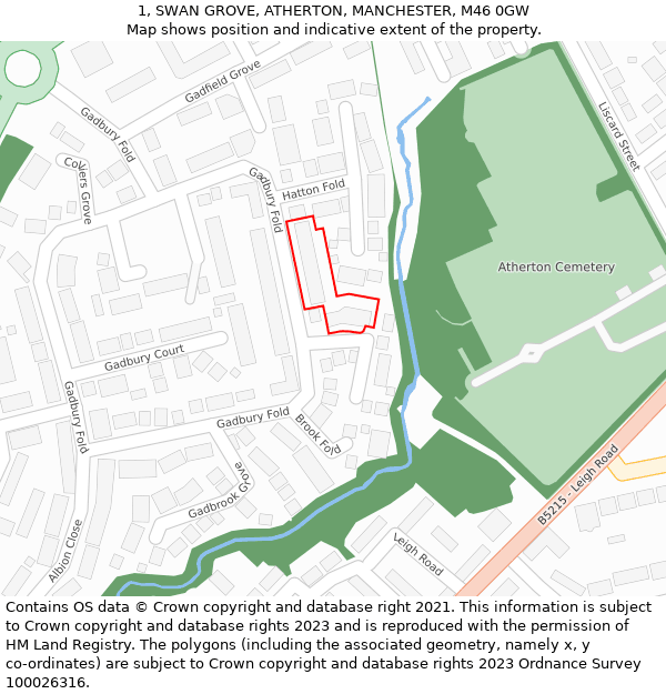 1, SWAN GROVE, ATHERTON, MANCHESTER, M46 0GW: Location map and indicative extent of plot