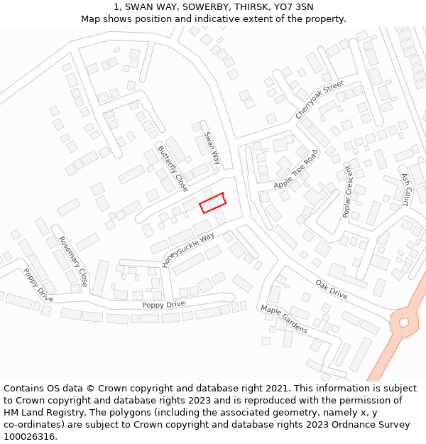 1, SWAN WAY, SOWERBY, THIRSK, YO7 3SN: Location map and indicative extent of plot