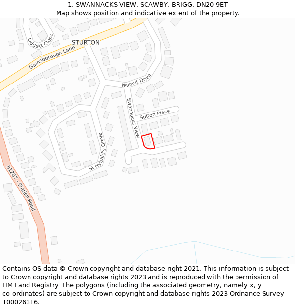 1, SWANNACKS VIEW, SCAWBY, BRIGG, DN20 9ET: Location map and indicative extent of plot