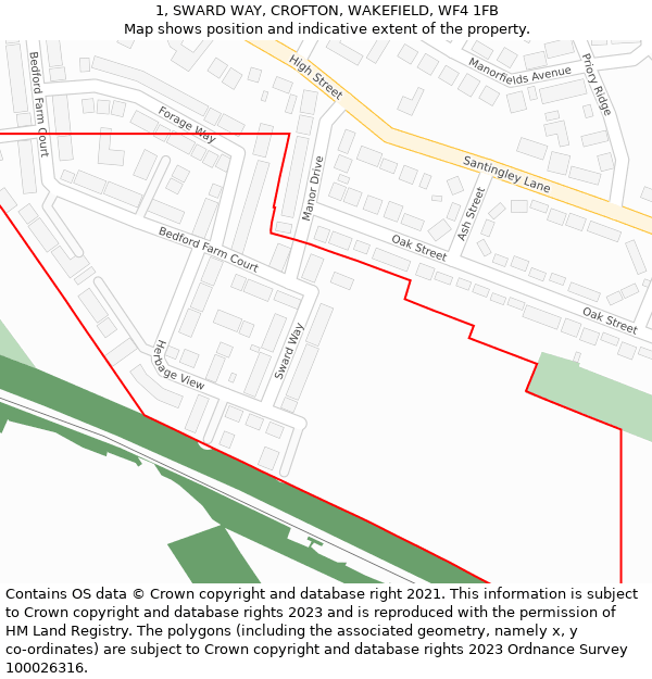 1, SWARD WAY, CROFTON, WAKEFIELD, WF4 1FB: Location map and indicative extent of plot