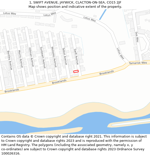 1, SWIFT AVENUE, JAYWICK, CLACTON-ON-SEA, CO15 2JF: Location map and indicative extent of plot