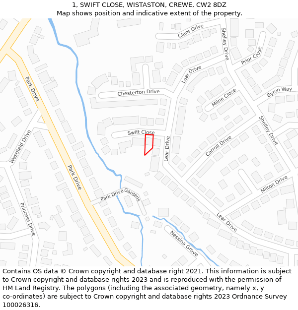 1, SWIFT CLOSE, WISTASTON, CREWE, CW2 8DZ: Location map and indicative extent of plot