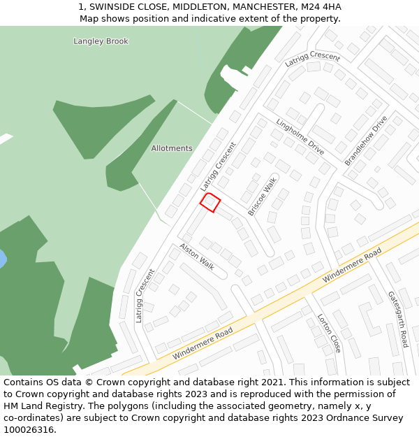 1, SWINSIDE CLOSE, MIDDLETON, MANCHESTER, M24 4HA: Location map and indicative extent of plot