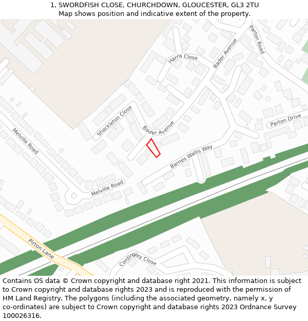 1, SWORDFISH CLOSE, CHURCHDOWN, GLOUCESTER, GL3 2TU: Location map and indicative extent of plot