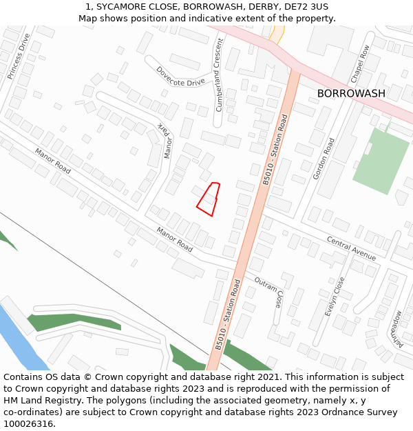 1, SYCAMORE CLOSE, BORROWASH, DERBY, DE72 3US: Location map and indicative extent of plot