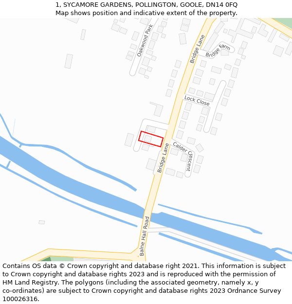 1, SYCAMORE GARDENS, POLLINGTON, GOOLE, DN14 0FQ: Location map and indicative extent of plot