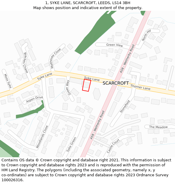 1, SYKE LANE, SCARCROFT, LEEDS, LS14 3BH: Location map and indicative extent of plot
