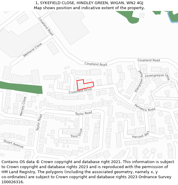 1, SYKEFIELD CLOSE, HINDLEY GREEN, WIGAN, WN2 4GJ: Location map and indicative extent of plot