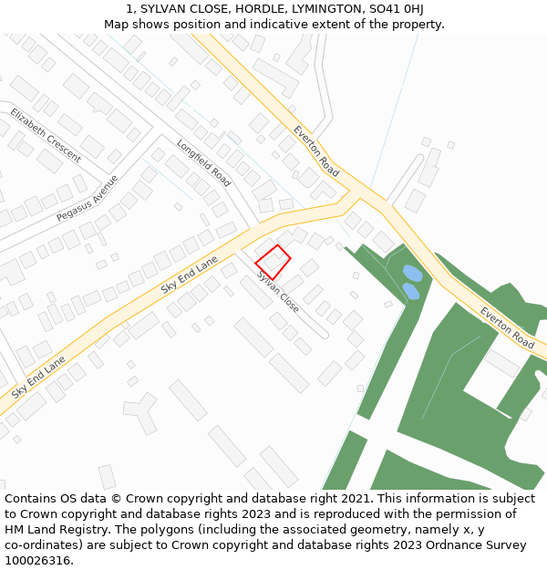 1, SYLVAN CLOSE, HORDLE, LYMINGTON, SO41 0HJ: Location map and indicative extent of plot