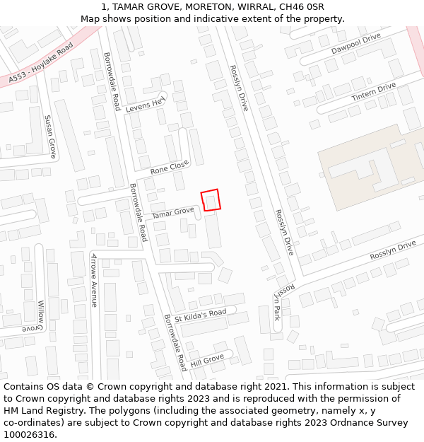 1, TAMAR GROVE, MORETON, WIRRAL, CH46 0SR: Location map and indicative extent of plot