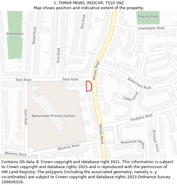 1, TAMAR MEWS, REDCAR, TS10 1NZ: Location map and indicative extent of plot