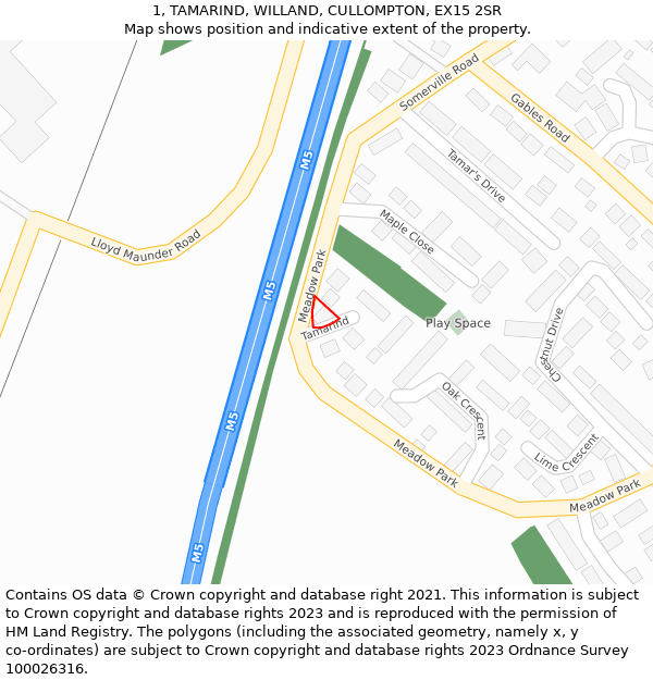 1, TAMARIND, WILLAND, CULLOMPTON, EX15 2SR: Location map and indicative extent of plot