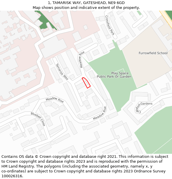 1, TAMARISK WAY, GATESHEAD, NE9 6GD: Location map and indicative extent of plot