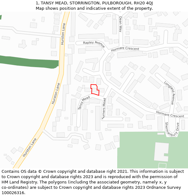 1, TANSY MEAD, STORRINGTON, PULBOROUGH, RH20 4QJ: Location map and indicative extent of plot