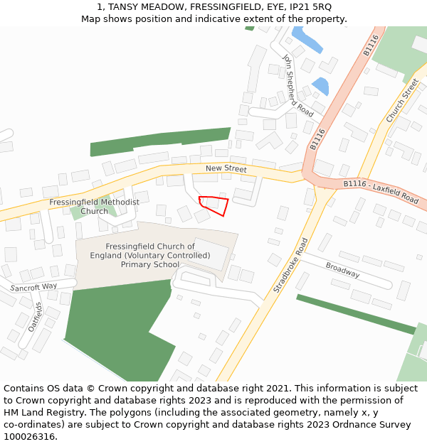 1, TANSY MEADOW, FRESSINGFIELD, EYE, IP21 5RQ: Location map and indicative extent of plot