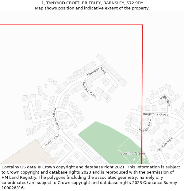 1, TANYARD CROFT, BRIERLEY, BARNSLEY, S72 9DY: Location map and indicative extent of plot