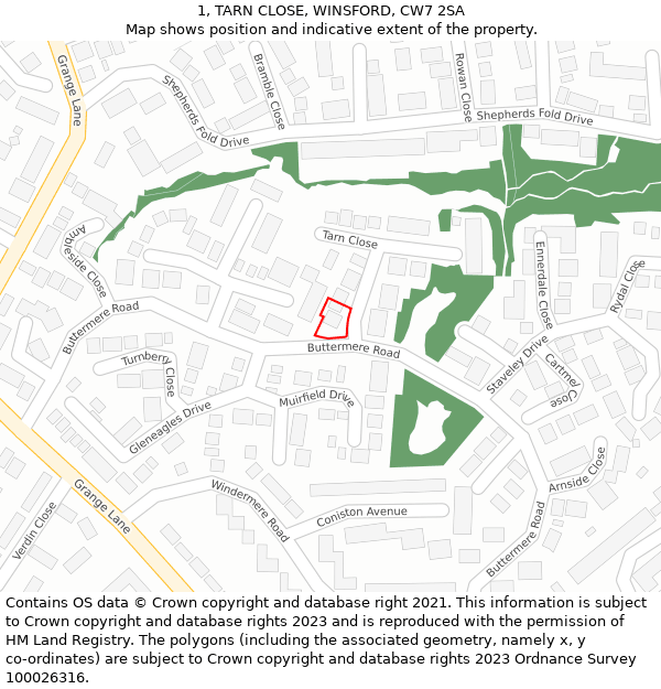 1, TARN CLOSE, WINSFORD, CW7 2SA: Location map and indicative extent of plot