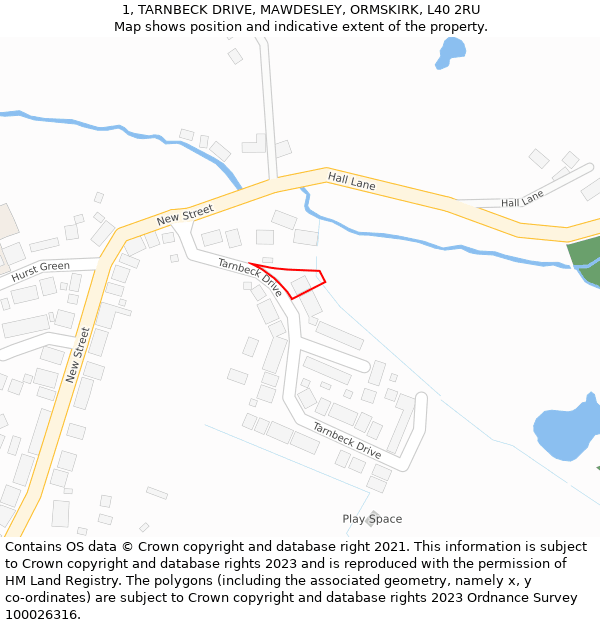 1, TARNBECK DRIVE, MAWDESLEY, ORMSKIRK, L40 2RU: Location map and indicative extent of plot
