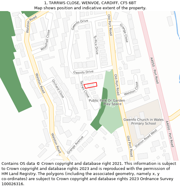 1, TARRWS CLOSE, WENVOE, CARDIFF, CF5 6BT: Location map and indicative extent of plot