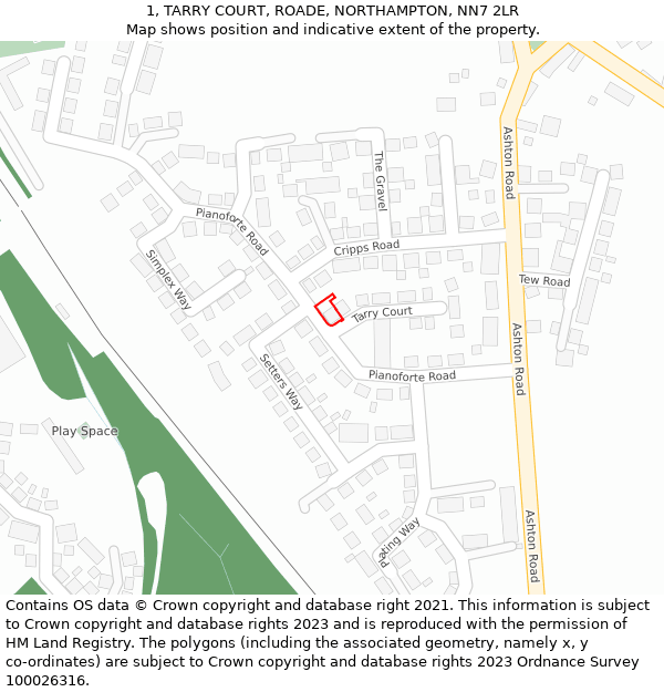 1, TARRY COURT, ROADE, NORTHAMPTON, NN7 2LR: Location map and indicative extent of plot