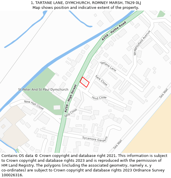 1, TARTANE LANE, DYMCHURCH, ROMNEY MARSH, TN29 0LJ: Location map and indicative extent of plot