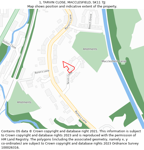 1, TARVIN CLOSE, MACCLESFIELD, SK11 7JJ: Location map and indicative extent of plot