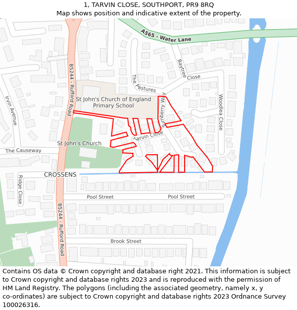 1, TARVIN CLOSE, SOUTHPORT, PR9 8RQ: Location map and indicative extent of plot