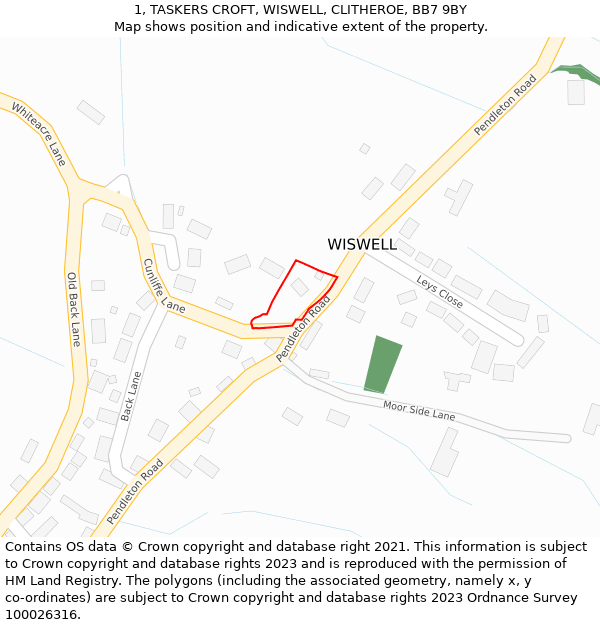 1, TASKERS CROFT, WISWELL, CLITHEROE, BB7 9BY: Location map and indicative extent of plot