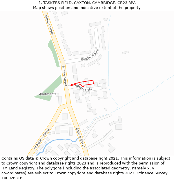 1, TASKERS FIELD, CAXTON, CAMBRIDGE, CB23 3PA: Location map and indicative extent of plot