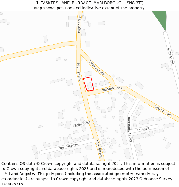 1, TASKERS LANE, BURBAGE, MARLBOROUGH, SN8 3TQ: Location map and indicative extent of plot